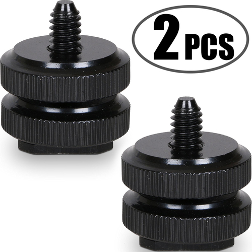 Camera Hot Shoe Mount to 1/4"-20 Tripod Screw Adapter (Pack of 2)
