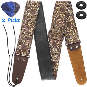 Stamped Leather Guitar Strap PU Leather Western Vintage 60's Retro Guitar Strap with Genuine Leather